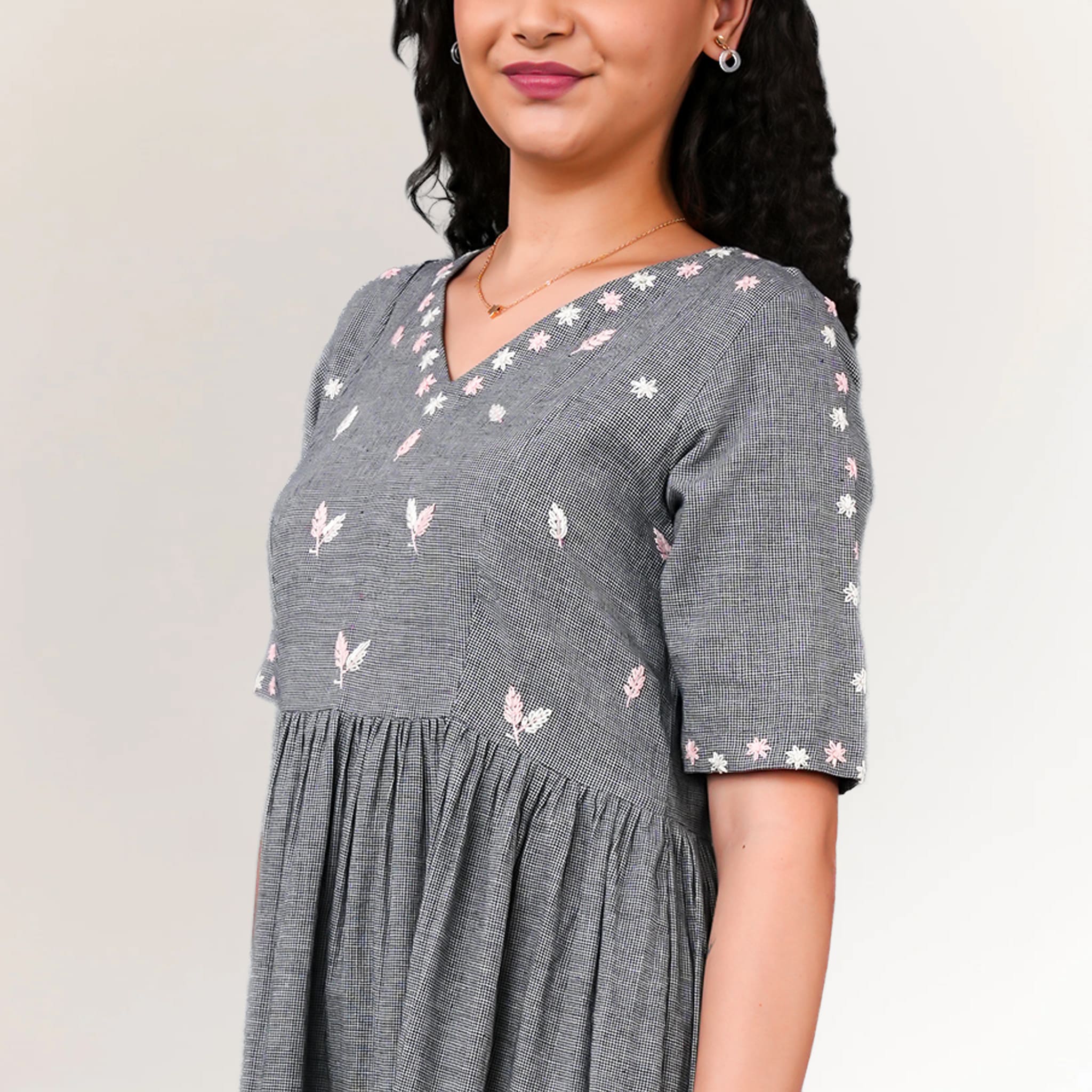 Grey Handwoven Khadi Cotton Dress for Women