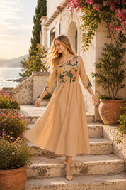 Floral Boho Embroidery with Hand paint Dress