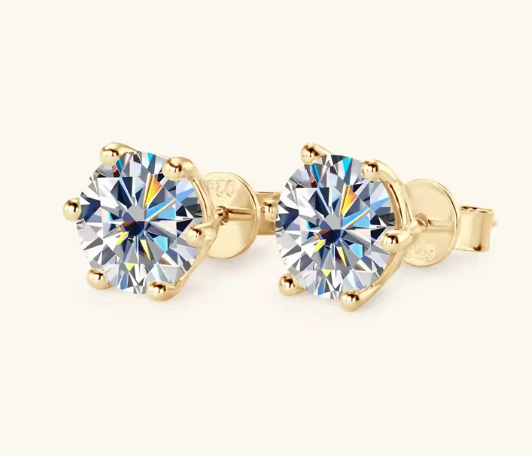 925 Silver 6.5MM 1CT Moissanite Stud Diamond Earrings