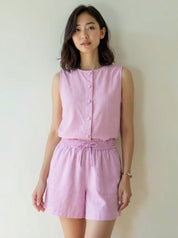 Pure Cotton Sleeveless Button-Down Top and Shorts Co-ord Set for Women Breathable Summer Two-Piece Matching Set
