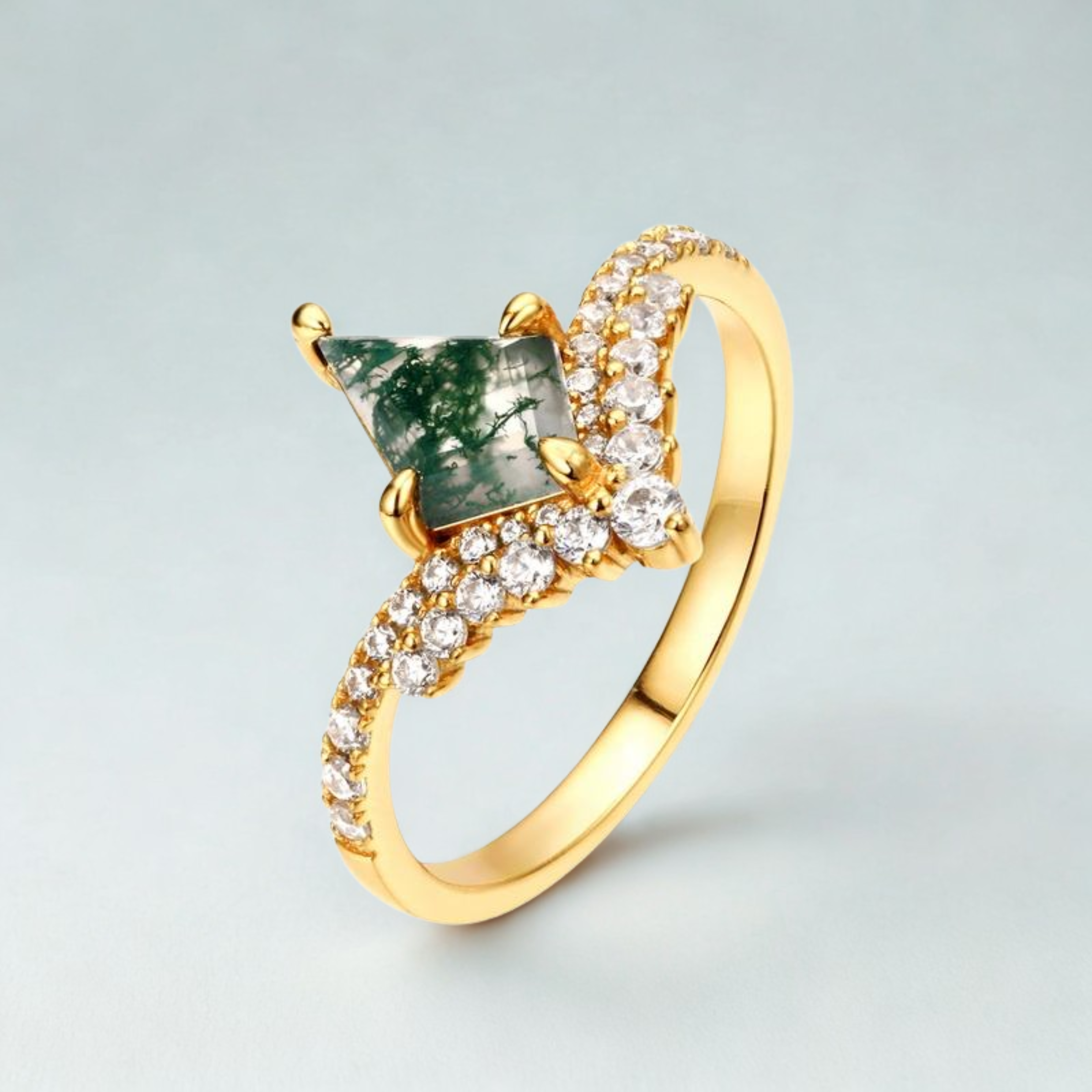 925 Silver 6*9mm Natural Moss Agate Rings
