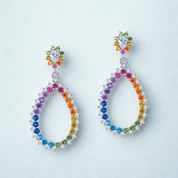 925 Silver Rainbow Colorful Zicron Earrings