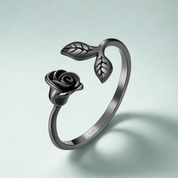 925 Sterling Silver Black Rose Open Ring