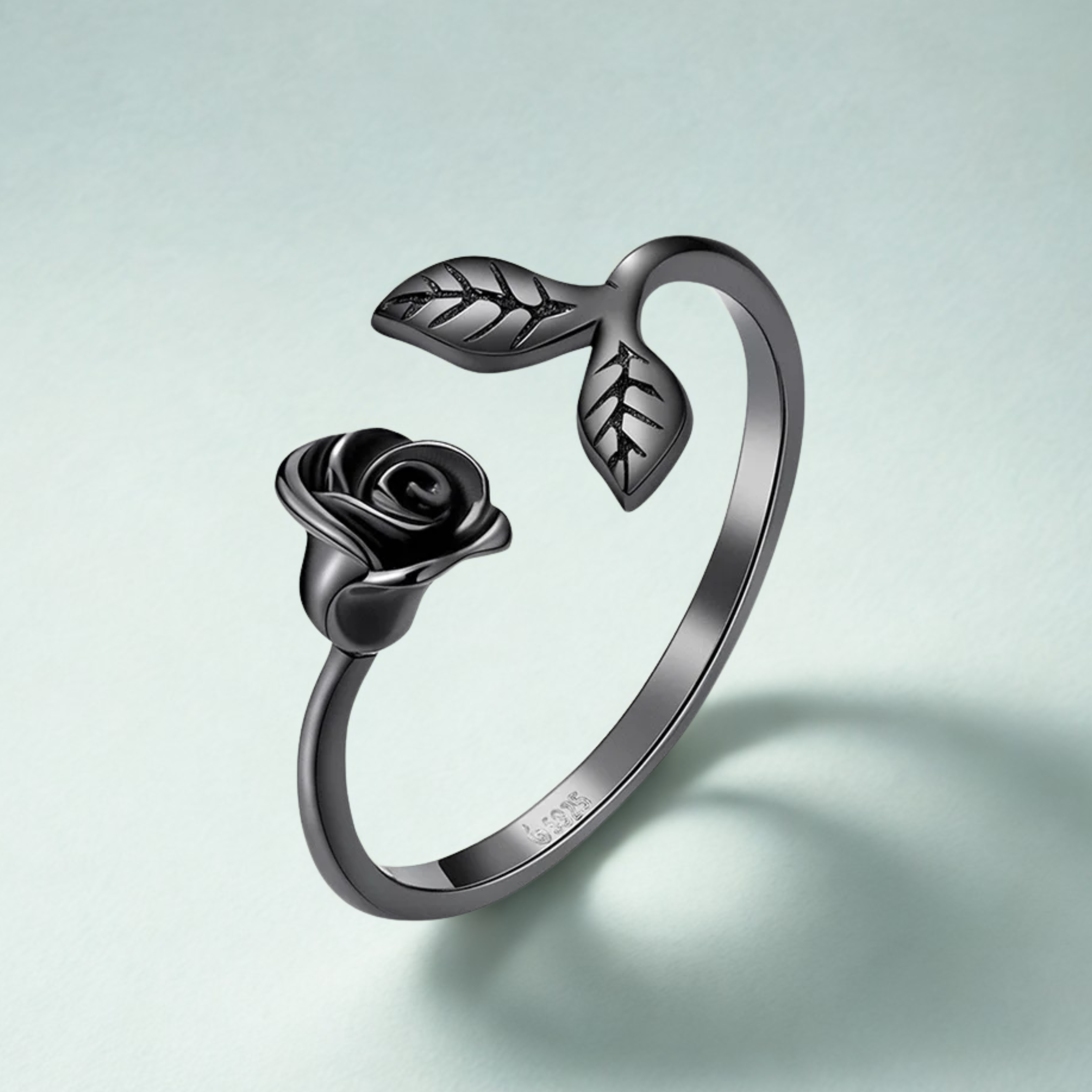 925 Sterling Silver Black Rose Open Ring