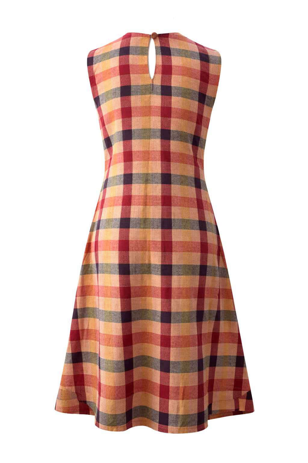 Handloom Cotton Checks Multicolor Plaid Sleeveless A-Line Casual Summer Midi Dress