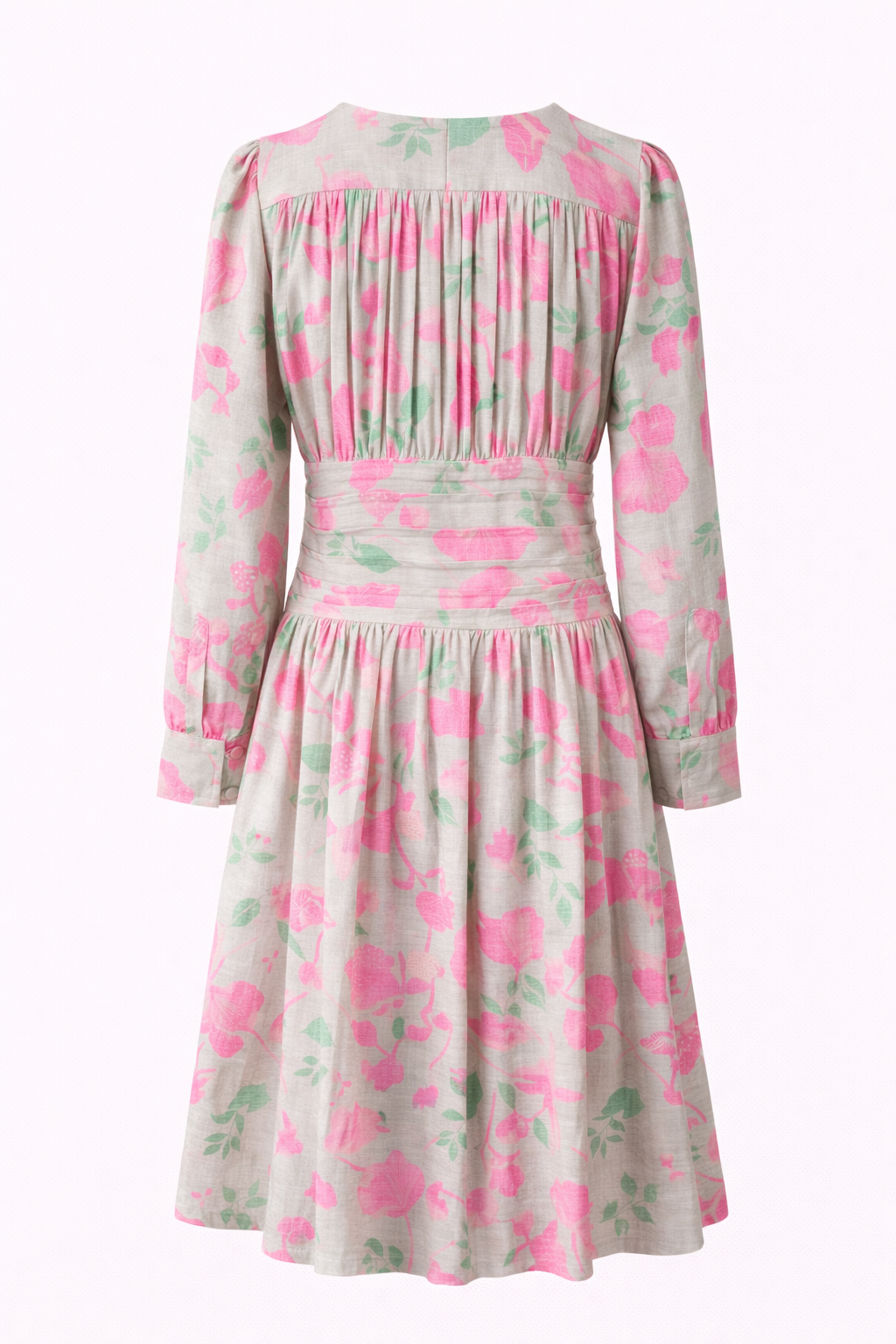 Floral Cotton Midi Dress for Women Long Sleeve V-Neck Linen Blossom Chambray Rose Boho Dress