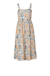 A-line floral cotton midi dress women breathable summer style