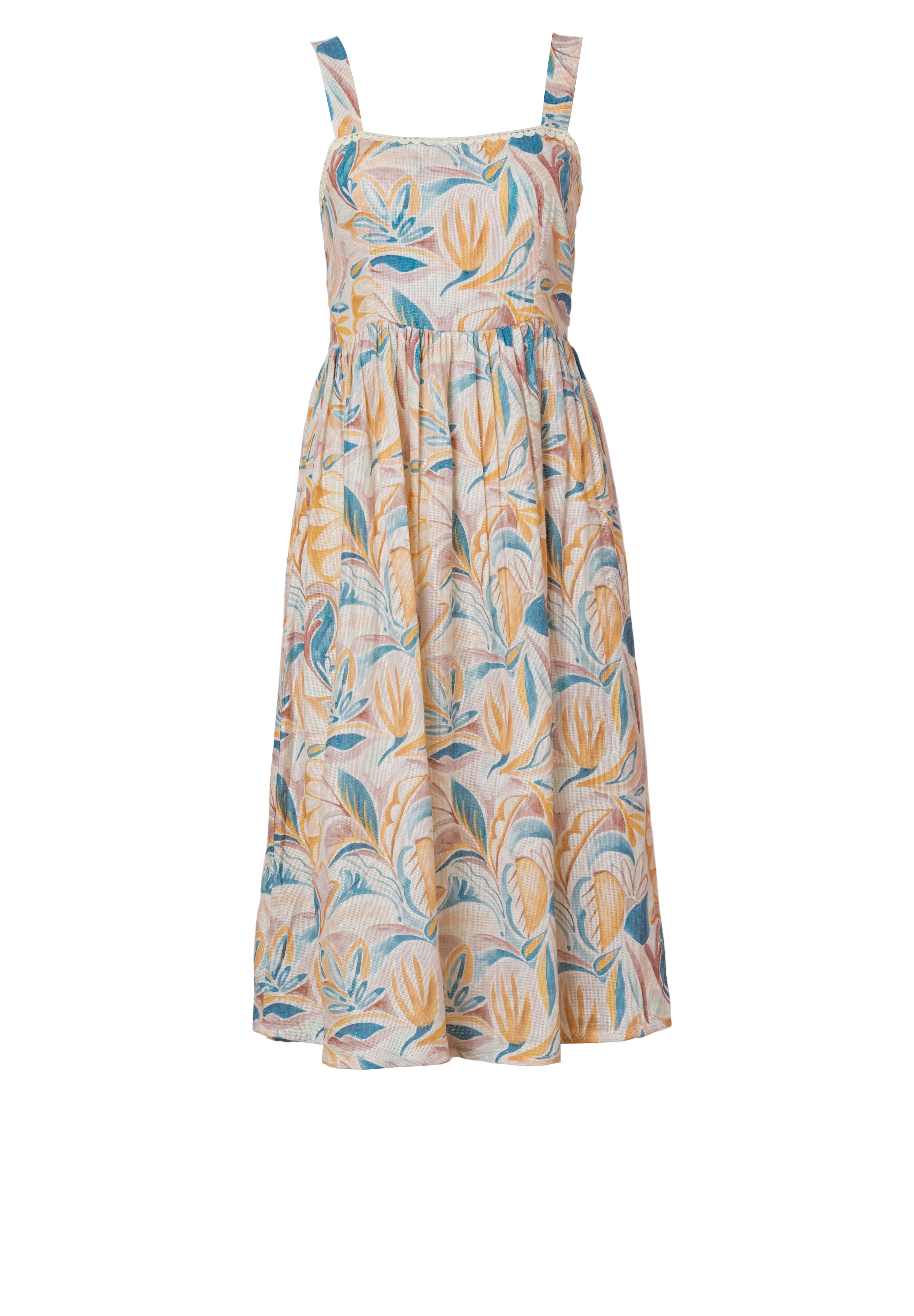 A-line floral cotton midi dress women breathable summer style