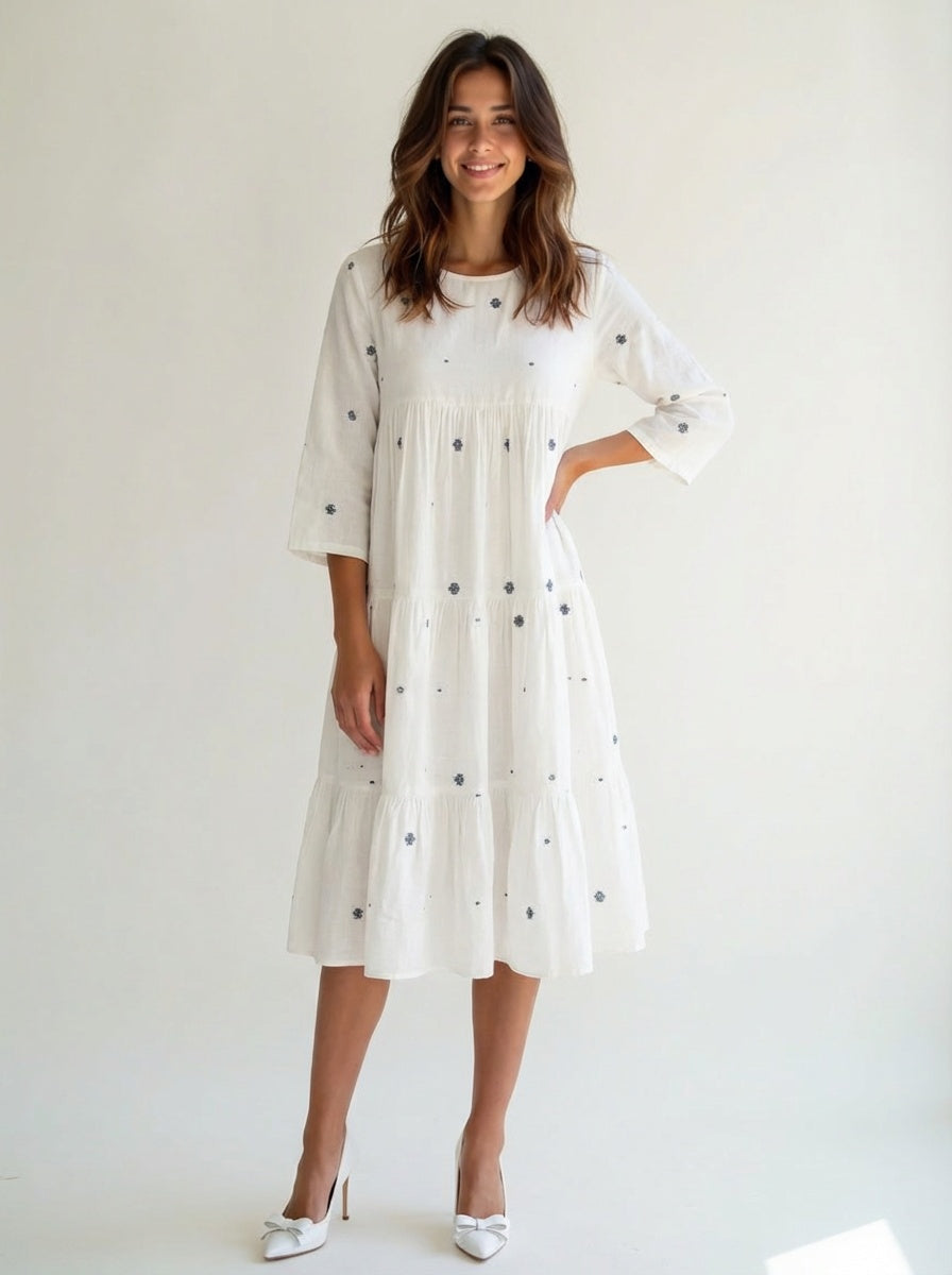 Jamdani Handwoven Pure Cotton Dress for Women Traditional Artisan Woven Breathable