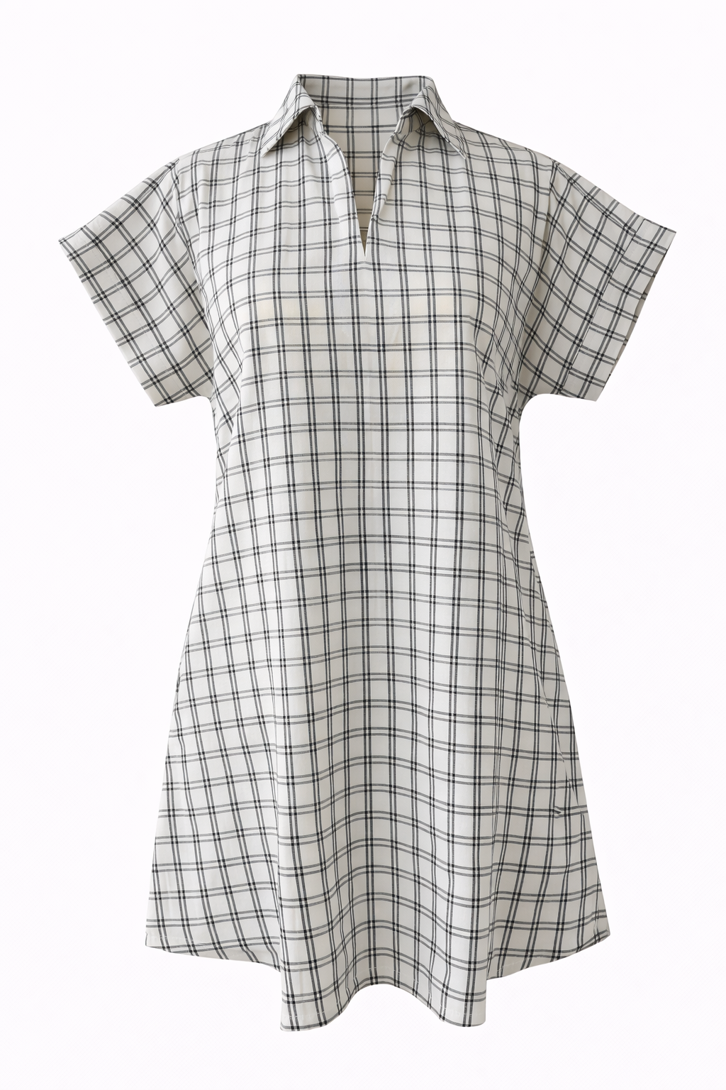Handwoven Short Sleeve Shirt Dress Women’s Check Cotton Midi Dress