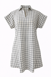 Handwoven Short Sleeve Shirt Dress Women’s Check Cotton Midi Dress