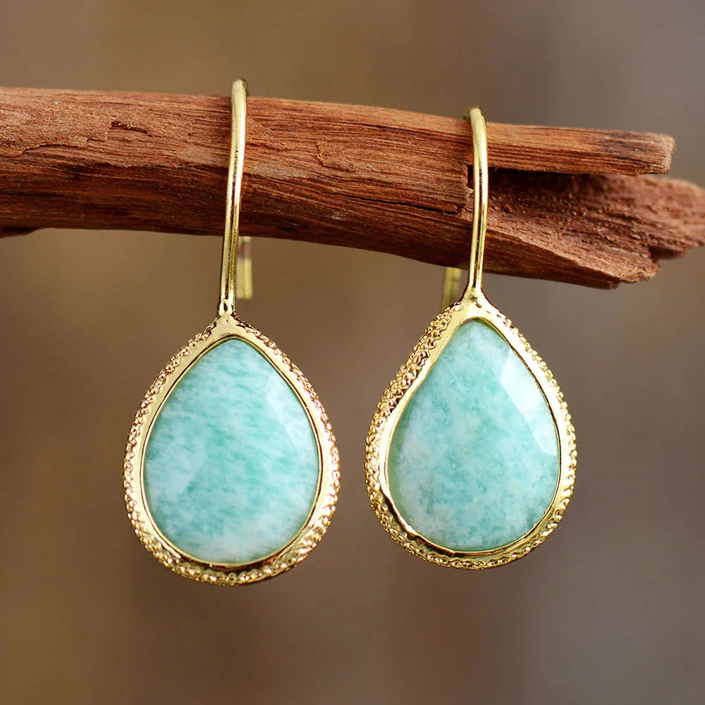 Amazonite Teardrop Dangle Earrings