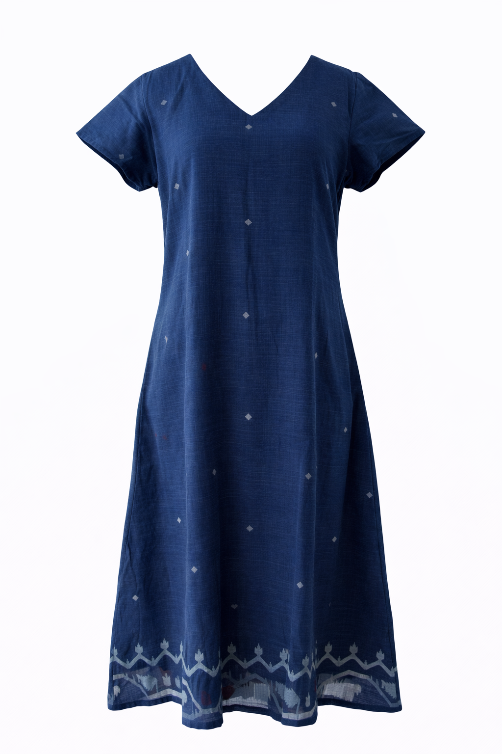 Handwoven Jamdani Khadi Dress Blue Minimalist Cotton Midi Dress