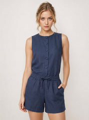 Pure Cotton Sleeveless Button-Down Top and Shorts Co-ord Set for Women Breathable Summer Two-Piece Matching Set