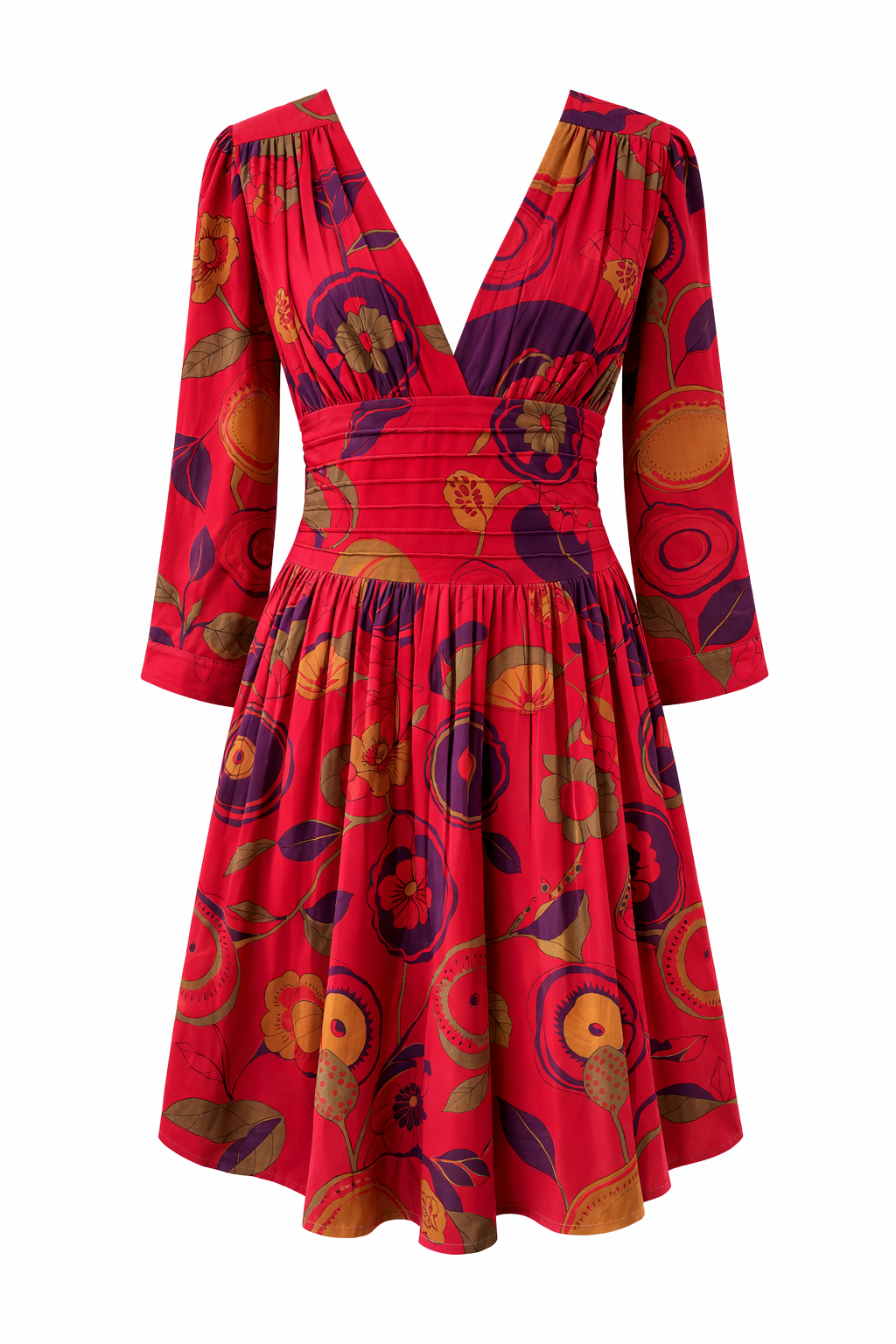 Floral Cotton Midi Dress for Women Long Sleeve V-Neck Linen Blossom Chambray Rose Boho Dress