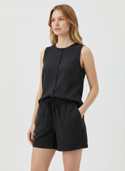 Pure Cotton Sleeveless Button-Down Top and Shorts Co-ord Set for Women Breathable Summer Two-Piece Matching Set