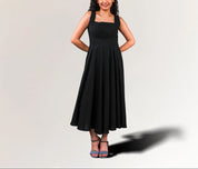 Cotton Midi Dress for Women in Black