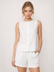 Pure Cotton Sleeveless Button-Down Top and Shorts Co-ord Set for Women Breathable Summer Two-Piece Matching Set