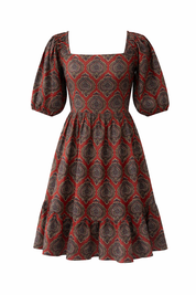 Printed Cotton Puff Sleeve Dress Women’s Square Neck Summer Dress