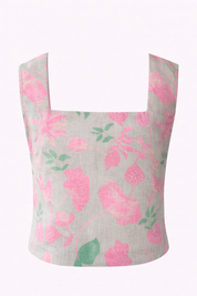 Floral Cotton Linen Co-Ord Set Summer Crop Top High-Waisted Shorts