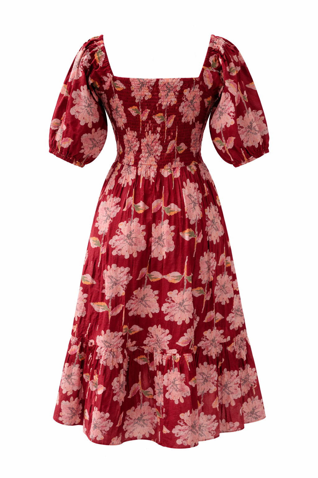 Women’s Pure Cotton Floral Midi Dress – Puff Sleeve Square Neck Summer Dress
