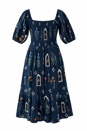 Women’s Pure Cotton Floral Midi Dress – Puff Sleeve Square Neck Summer Dress