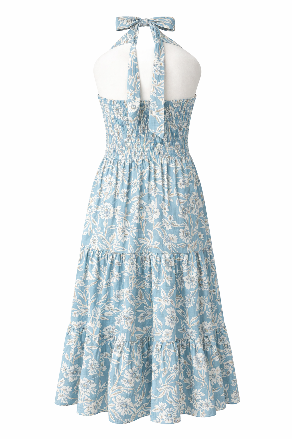 Pure Cotton Floral Printed Halter Neck Maxi Dress Tiered Smocked Back Backless Summer Dress Boho Vacation Outfit