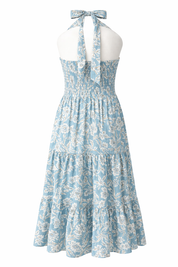 Pure Cotton Floral Printed Halter Neck Maxi Dress Tiered Smocked Back Backless Summer Dress Boho Vacation Outfit