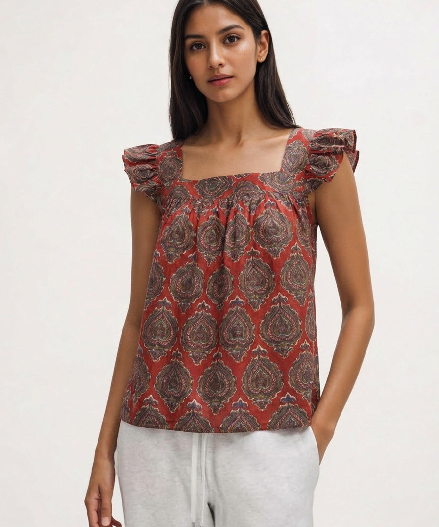 Floral Print Square Neck Summer Top