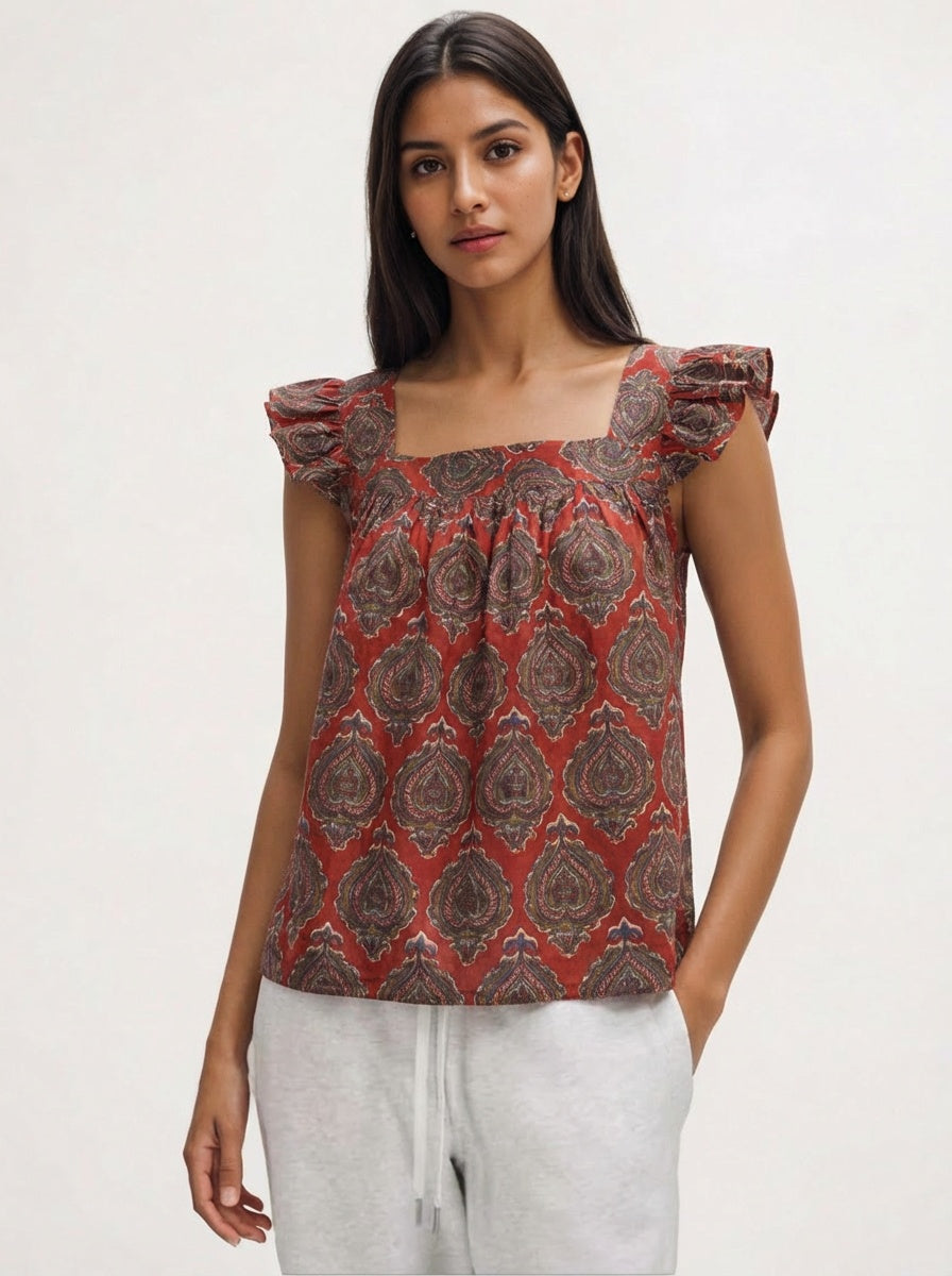 Floral Print Square Neck Summer Top