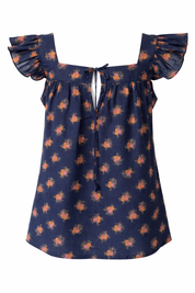 Botanical Print Feminine Flutter Sleeve Blouse