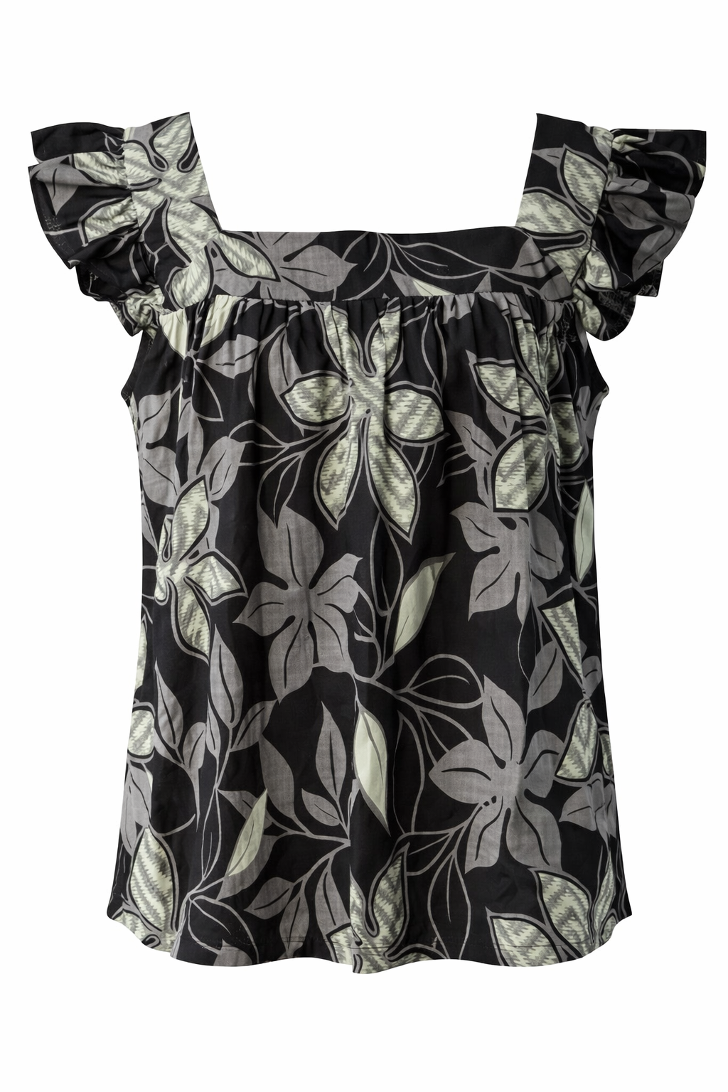 Botanical Print Feminine Flutter Sleeve Blouse