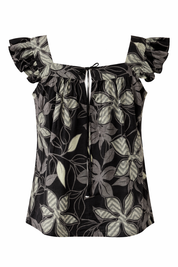 Botanical Print Feminine Flutter Sleeve Blouse