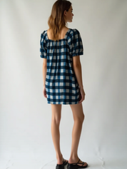 Handloom Cotton Floral Puff Sleeve Mini Dress for Women