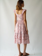Cotton Jute Floral Tiered Maxi Dress for Women