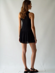 Black Cotton Drop-Waist Mini Dress for Women