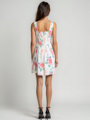 Pastel Floral Linen Cotton Mini Dress for Women