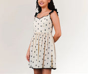 Cotton Embroidered Mini Dress for Women in Ivory