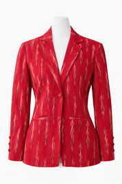 Ikat Cotton Blazer for Women Handwoven Ethnic Jacket Fitted Waist Notch Lapel