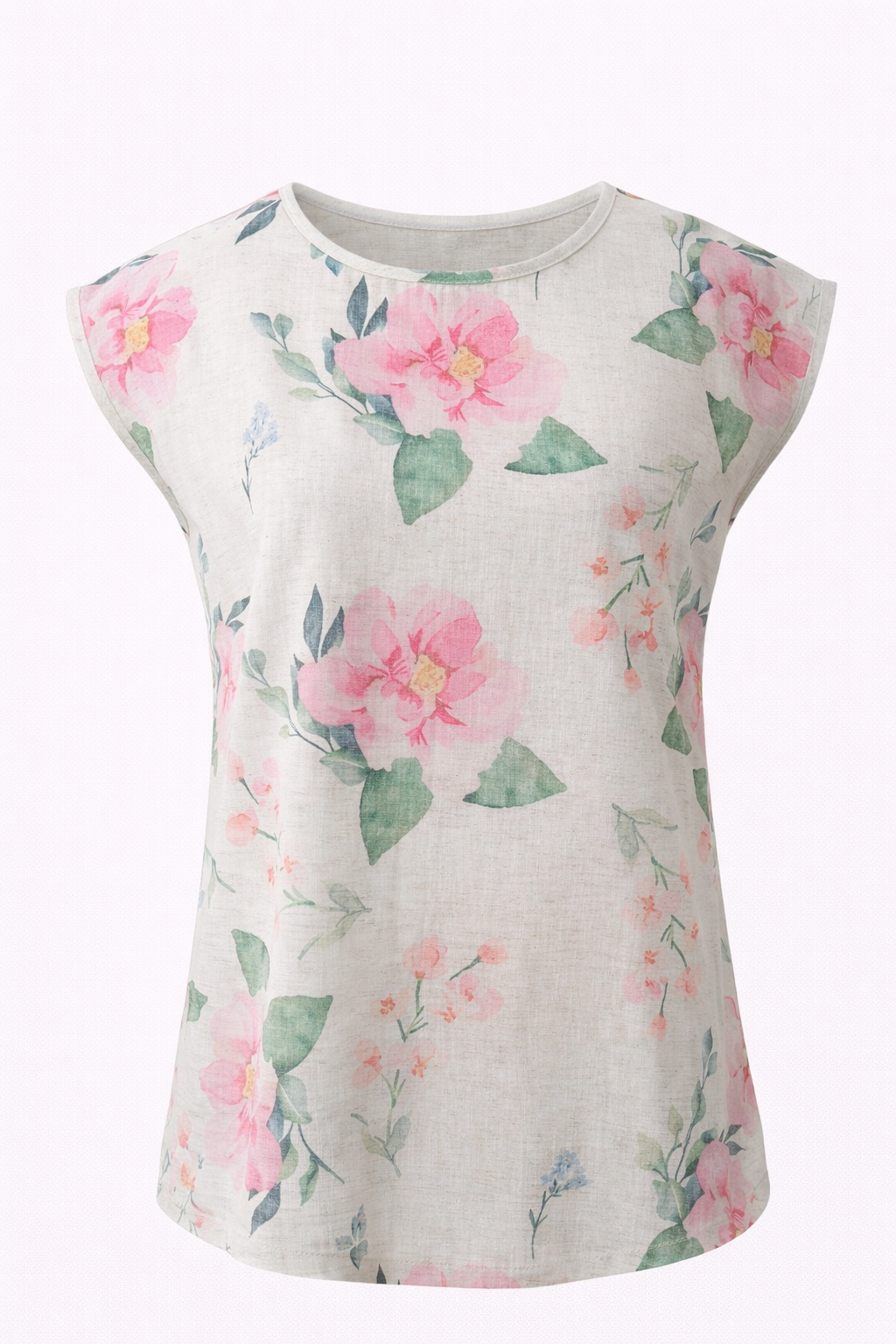 Floral Linen Co-ord Set Matching Sleeveless Top High Waist Pleated Shorts in Linen Blossom Ivory Camellia Print