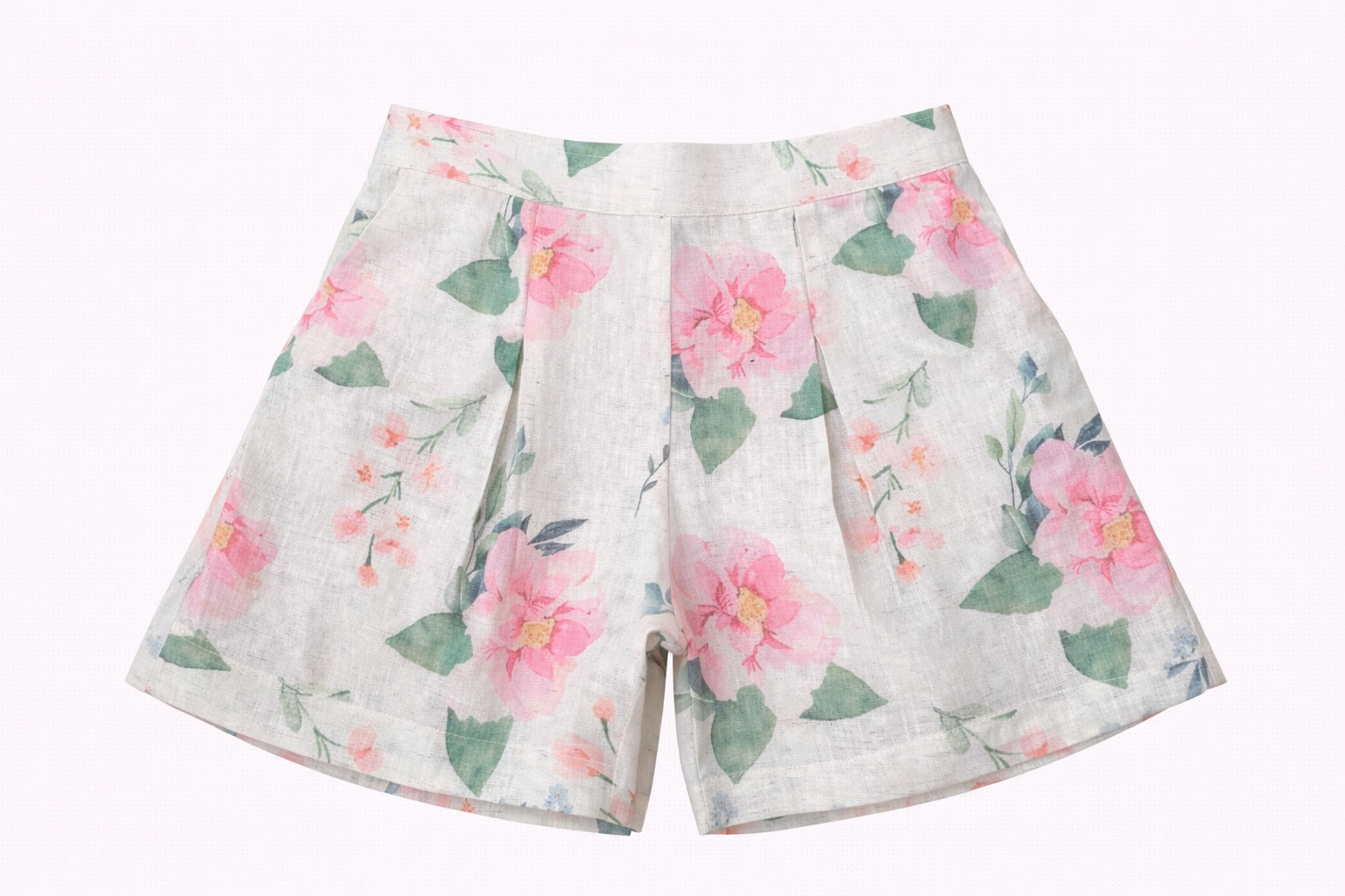 Floral Cotton Linen Co-Ord Set Summer Crop Top High-Waisted Shorts