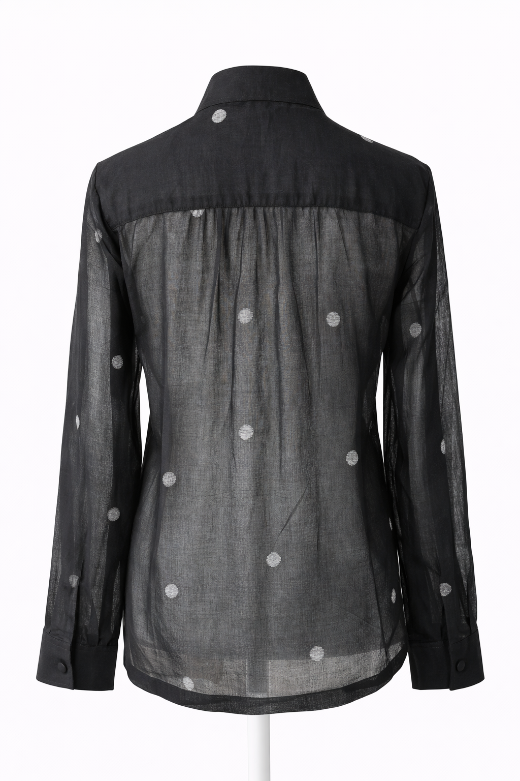 Handwoven Jamdani Cotton Top Black Sheer Elegant Blouse with Woven Dot Motifs