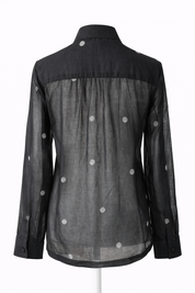 Handwoven Jamdani Cotton Top Black Sheer Elegant Blouse with Woven Dot Motifs