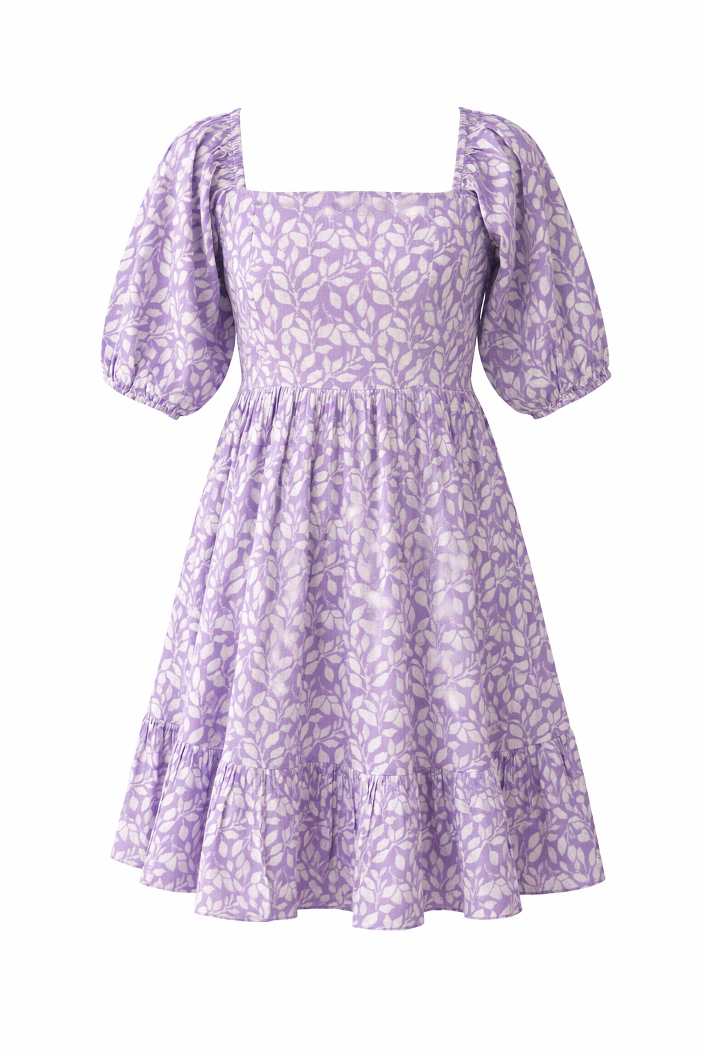 Printed Cotton Puff Sleeve Dress Women’s Square Neck Summer Dress