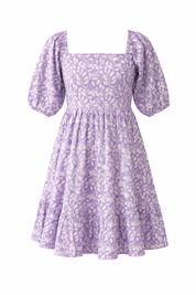 Printed Cotton Puff Sleeve Dress Women’s Square Neck Summer Dress