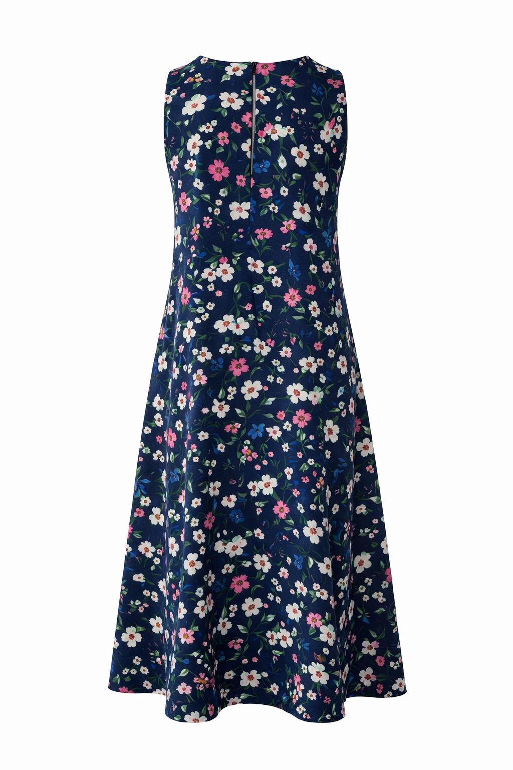 Floral dress with a navy-blue midi white flower
