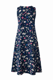 Floral dress with a navy-blue midi white flower