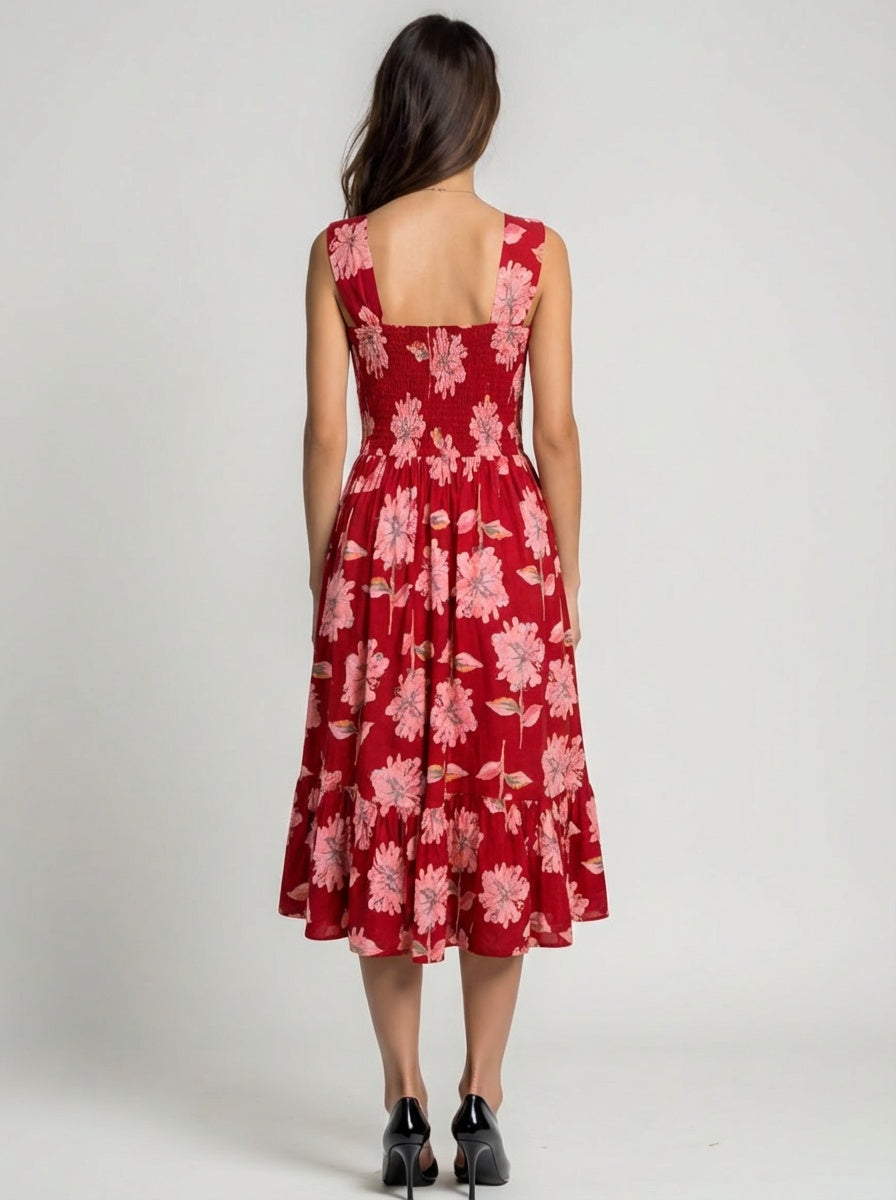 Pure Cotton Printed Dress for Women Lightweight Breathable Casual Summer Dress Floral Pattern