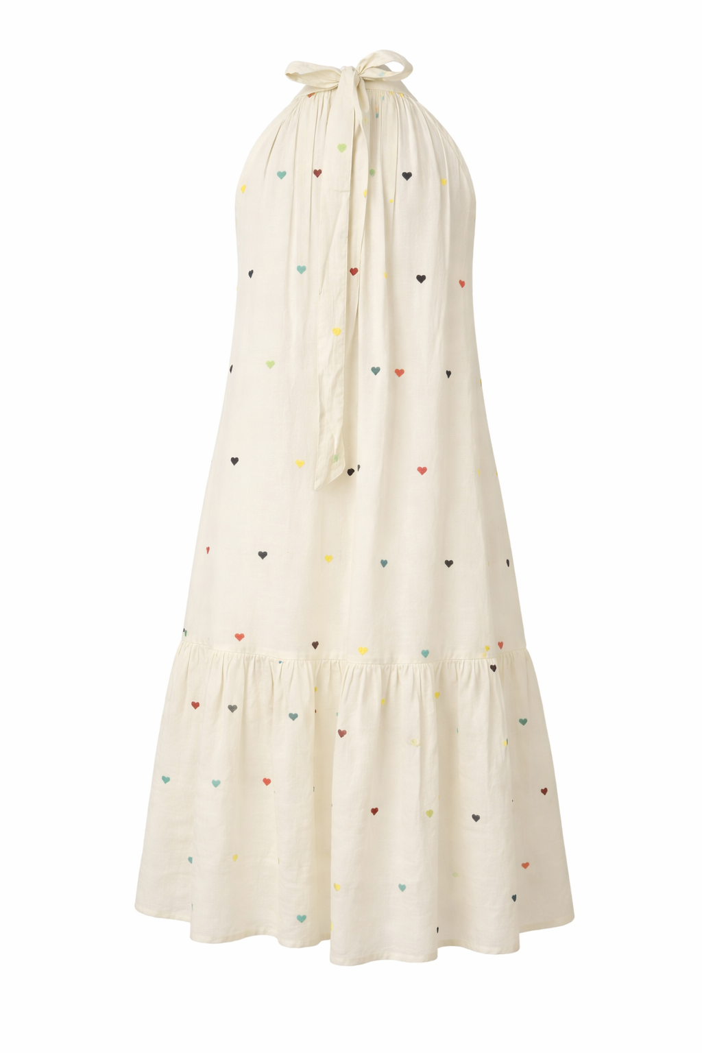 Pure Jamdani Handwoven Colorful Heart Embroidered Halter Neck Midi Summer Cotton Dress&nbsp;