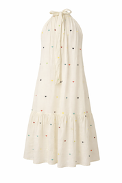 Pure Jamdani Handwoven Colorful Heart Embroidered Halter Neck Midi Summer Cotton Dress&nbsp;